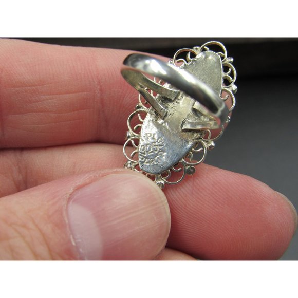 Size 5.5 Sterling Silver Fancy Long Tiger's Eye Stone Band Ring Vintage - Picture 4 of 7